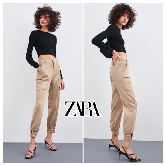 Zara Pants - ZARA • Satin Cargo Pants in Champagne - Size Large